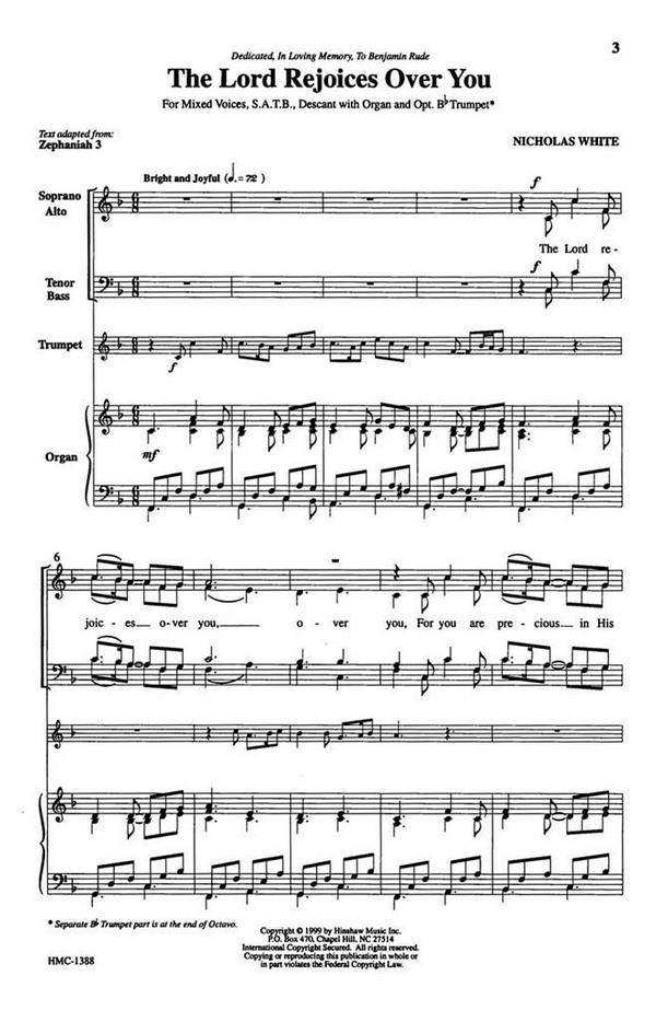 Nicholas White, The Lord Rejoices Over You&nbsp;&nbsp;SATB and Keyboard&nbsp;&nbsp;Chorpartitur
