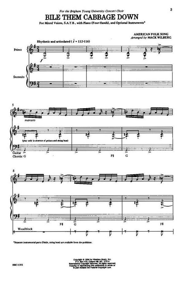 Bile Them Cabbage Down&nbsp;&nbsp;SATB, Piano [Four Hands]&nbsp;&nbsp;Chorpartitur