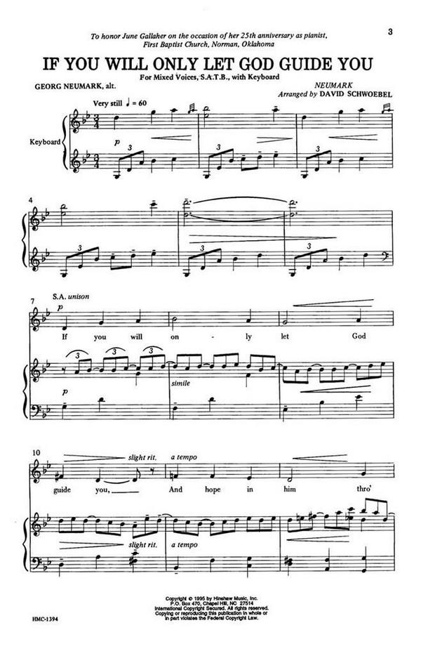 Georg Neumark, If You Will Only Let God Guide You&nbsp;&nbsp;SATB and Keyboard&nbsp;&nbsp;Chorpartitur