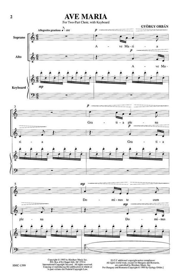 György Orbán, Ave Maria&nbsp;&nbsp;2-Part, SA, Keyboard&nbsp;&nbsp;Chorpartitur