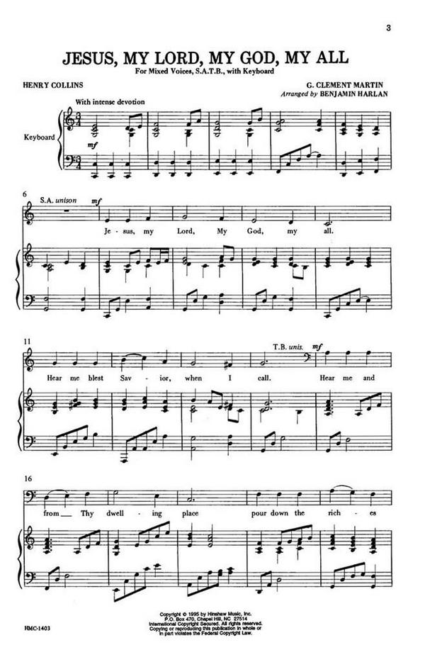 G. Clement Martin, Jesus My Lord, My God, My All&nbsp;&nbsp;SATB and Keyboard&nbsp;&nbsp;Chorpartitur