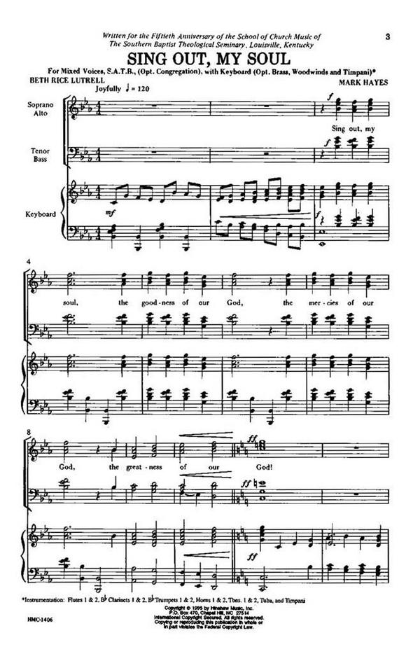 Mark Hayes, Sing Out, My Soul&nbsp;&nbsp;SATB, Congregation, Keyboard&nbsp;&nbsp;Chorpartitur