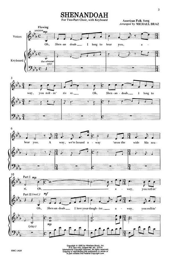 Shenandoah&nbsp;&nbsp;2-Part Choir and Keyboard&nbsp;&nbsp;Chorpartitur