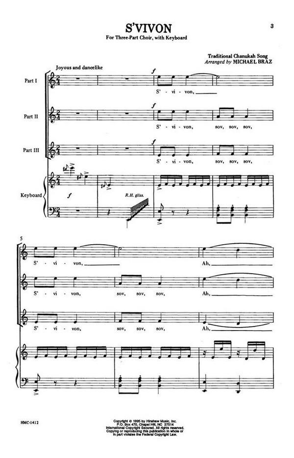S'vivon&nbsp;&nbsp;3-Part Choir and Keyboard&nbsp;&nbsp;Chorpartitur