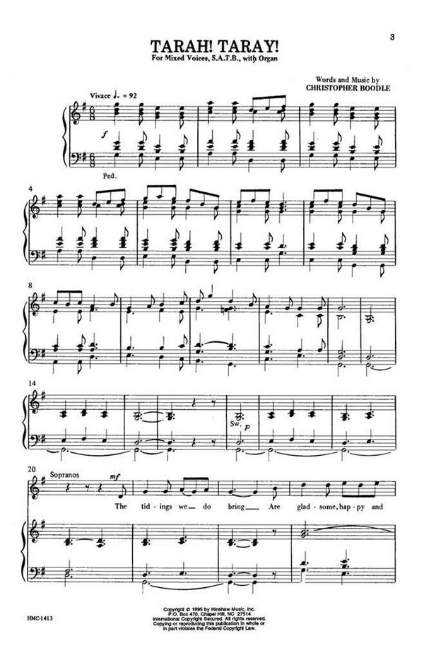 Christopher Boodle, Tarah! Taray&nbsp;&nbsp;SATB and Keyboard&nbsp;&nbsp;Chorpartitur
