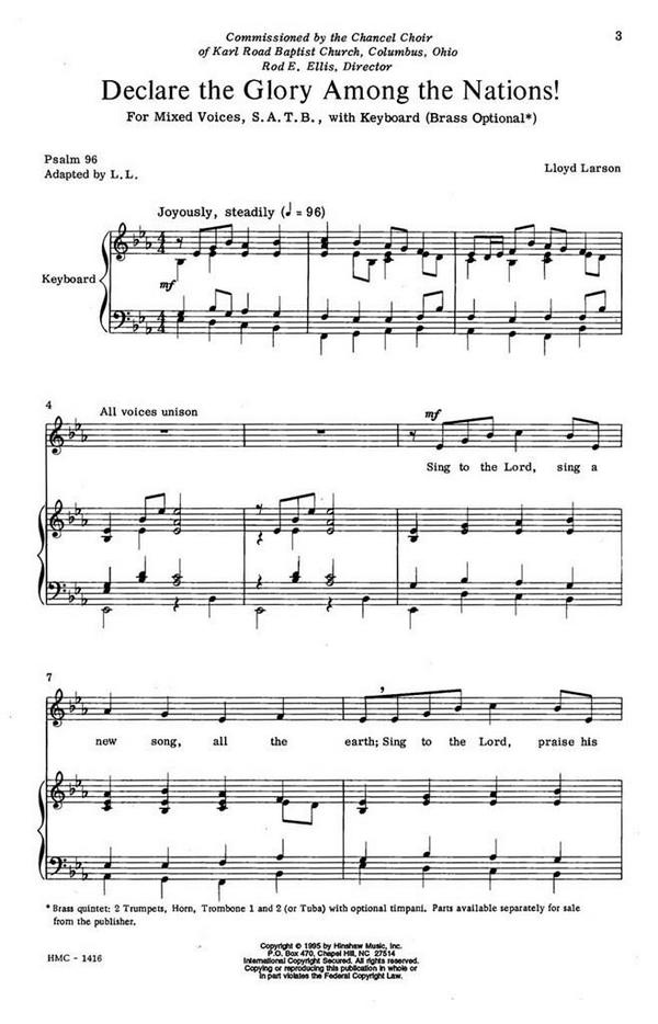 Lloyd Larson, Declare The Glory Among The Nations&nbsp;&nbsp;SATB and Keyboard&nbsp;&nbsp;Chorpartitur