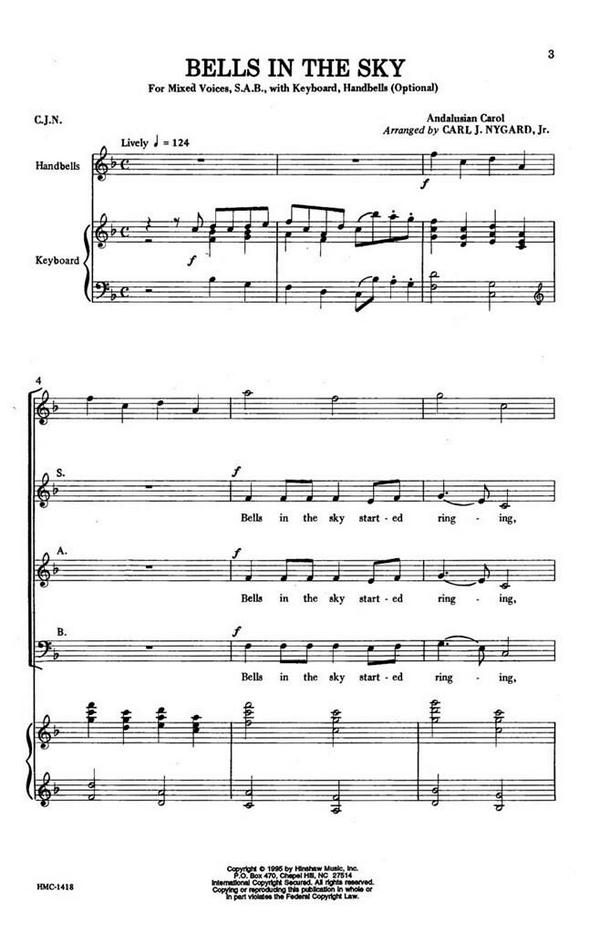 Bells In The Sky&nbsp;&nbsp;SAB, Keyboard, Bells Optional&nbsp;&nbsp;Chorpartitur