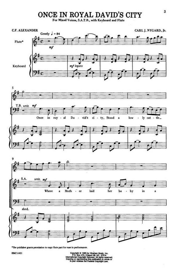 Carl Nygard, Once In Royal David's City&nbsp;&nbsp;SATB, Keyboard and Flute&nbsp;&nbsp;Chorpartitur