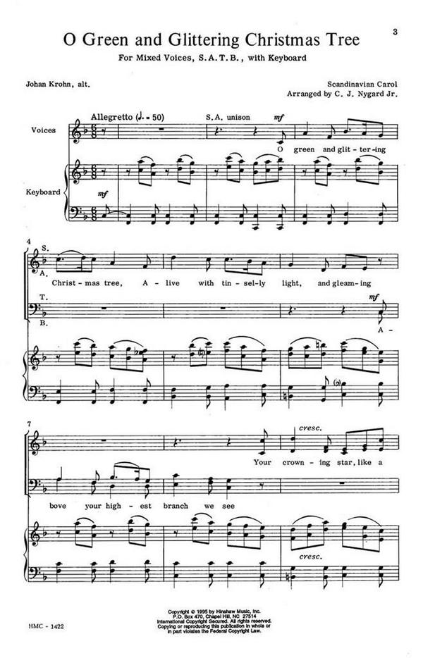 O Green And Glittering Christmas Tree&nbsp;&nbsp;SATB and Keyboard&nbsp;&nbsp;Chorpartitur