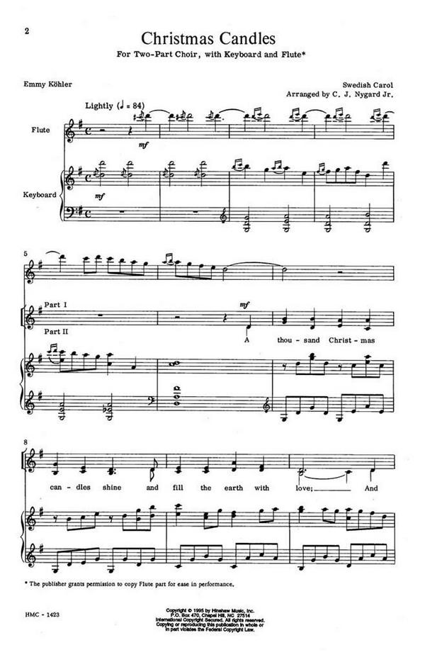 Christmas Candles&nbsp;&nbsp;2-Part Choir, Keyboard and Opt. Flute&nbsp;&nbsp;Chorpartitur