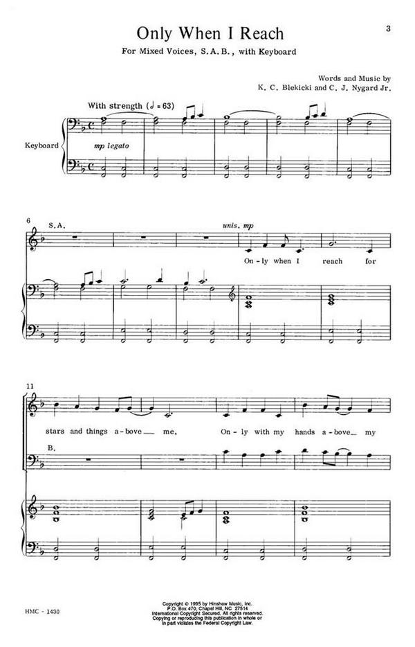 Carl Nygard, Only When I Reach&nbsp;&nbsp;SAB and Keyboard&nbsp;&nbsp;Chorpartitur