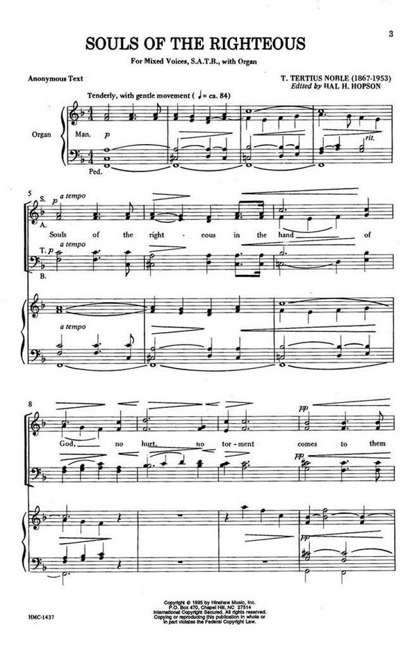 T. Tertius Noble, Souls Of The Righteous&nbsp;&nbsp;SATB and Organ&nbsp;&nbsp;Chorpartitur