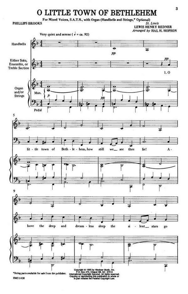 Lewis H. Redner, O Little Town Of Bethlehem&nbsp;&nbsp;SATB and Organ&nbsp;&nbsp;Chorpartitur