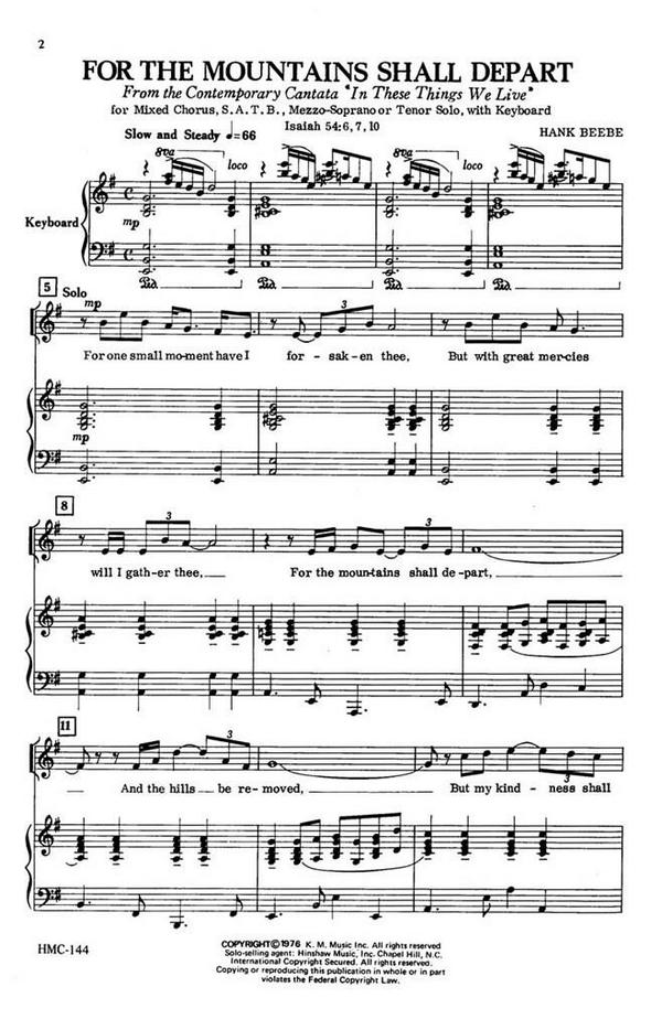 Hank Beebe, For The Mountains Shall Depart&nbsp;&nbsp;SATB, Soprano or Tenor Solo, Keyboard&nbsp;&nbsp;Chorpartitur