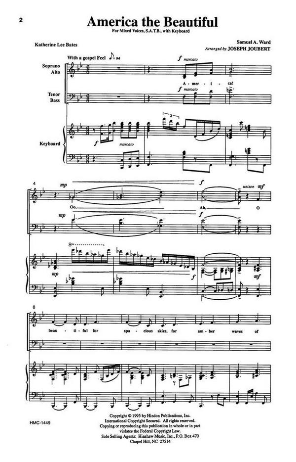 Samuel A. Ward, America The Beautiful&nbsp;&nbsp;SATB, Piano&nbsp;&nbsp;Chorpartitur