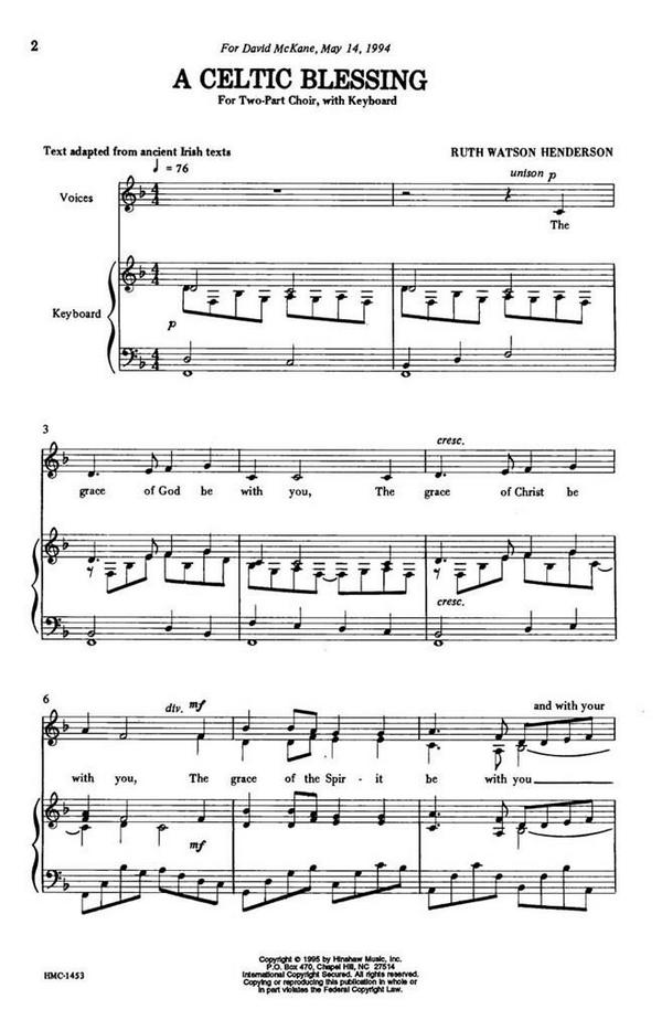 Ruth Watson Henderson, A Celtic Blessing&nbsp;&nbsp;2-Part Choir and Keyboard&nbsp;&nbsp;Chorpartitur