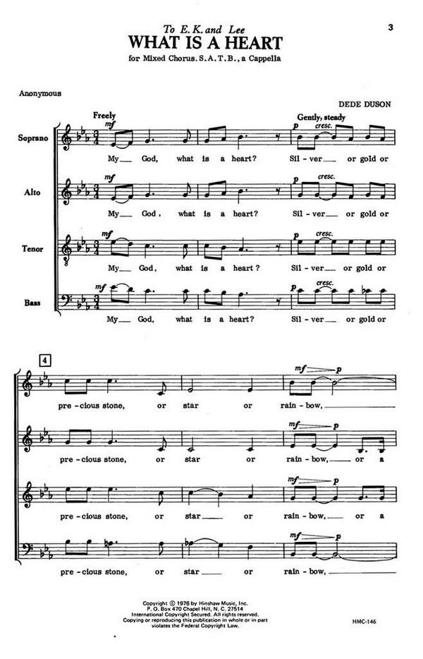 Dede Duson, What Is A Heart&nbsp;&nbsp;SATB a Cappella&nbsp;&nbsp;Chorpartitur