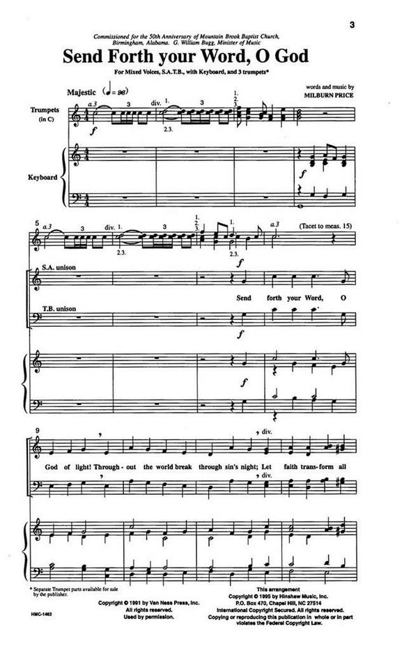 Milburn Price, Send Forth Your Word, O God&nbsp;&nbsp;SATB and Keyboard&nbsp;&nbsp;Chorpartitur