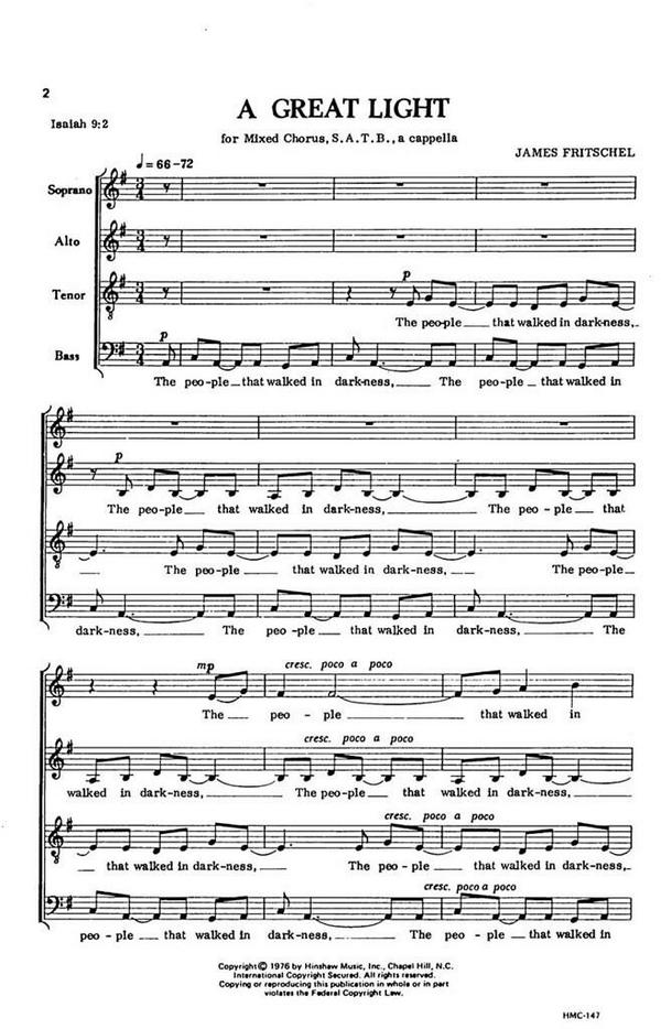 James Fritschel, A Great Light&nbsp;&nbsp;SATB a Cappella&nbsp;&nbsp;Chorpartitur