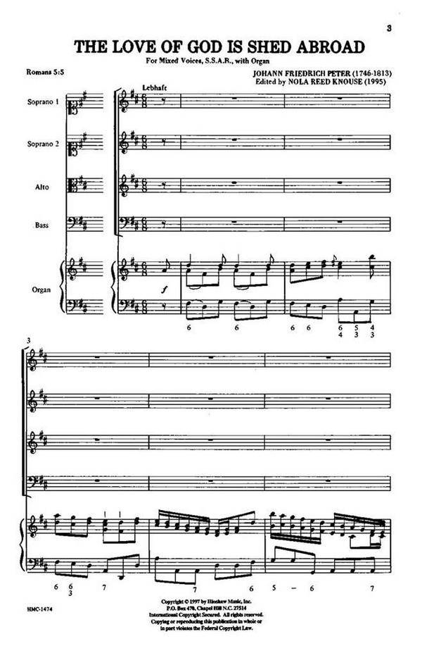 Johann Fr. Peter, The Love Of God Is Shed Abroad&nbsp;&nbsp;SSAB, Organ&nbsp;&nbsp;Chorpartitur