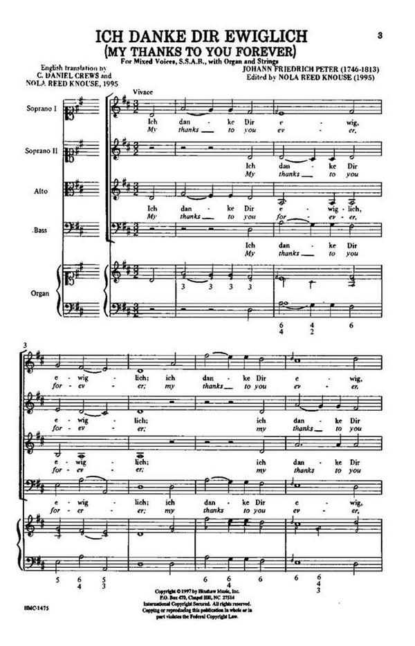 Johann Fr. Peter, My Thanks To You Forever (Ich Danke Dir Ewiglich)&nbsp;&nbsp;SSAB, Organ&nbsp;&nbsp;Chorpartitur