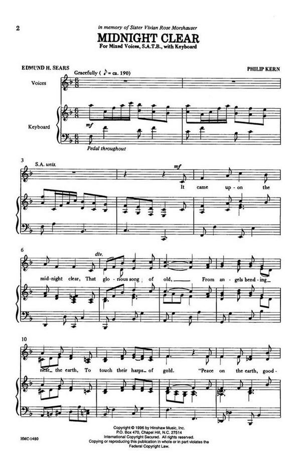 Philip Kern, Midnight Clear&nbsp;&nbsp;SATB and Keyboard&nbsp;&nbsp;Chorpartitur