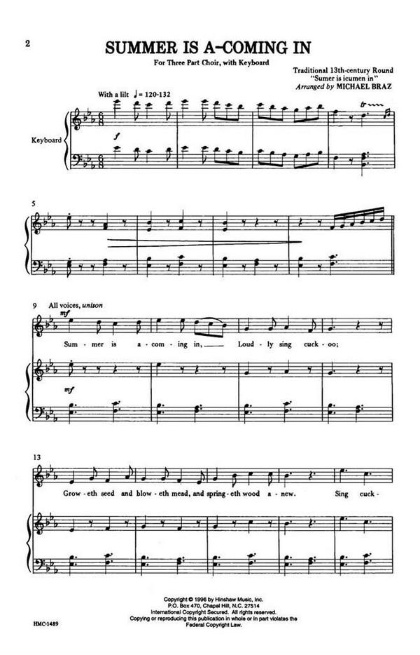 Summer Is A-Coming In&nbsp;&nbsp;3-Part Choir and Keyboard&nbsp;&nbsp;Chorpartitur