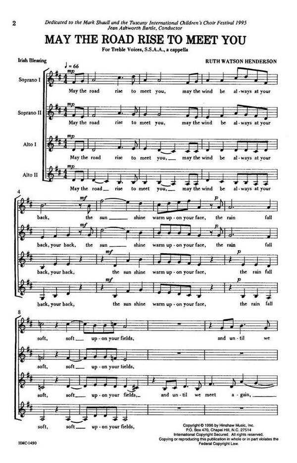 Ruth Watson Henderson, May The Road Rise To Meet You&nbsp;&nbsp;SSAA a Cappella&nbsp;&nbsp;Chorpartitur