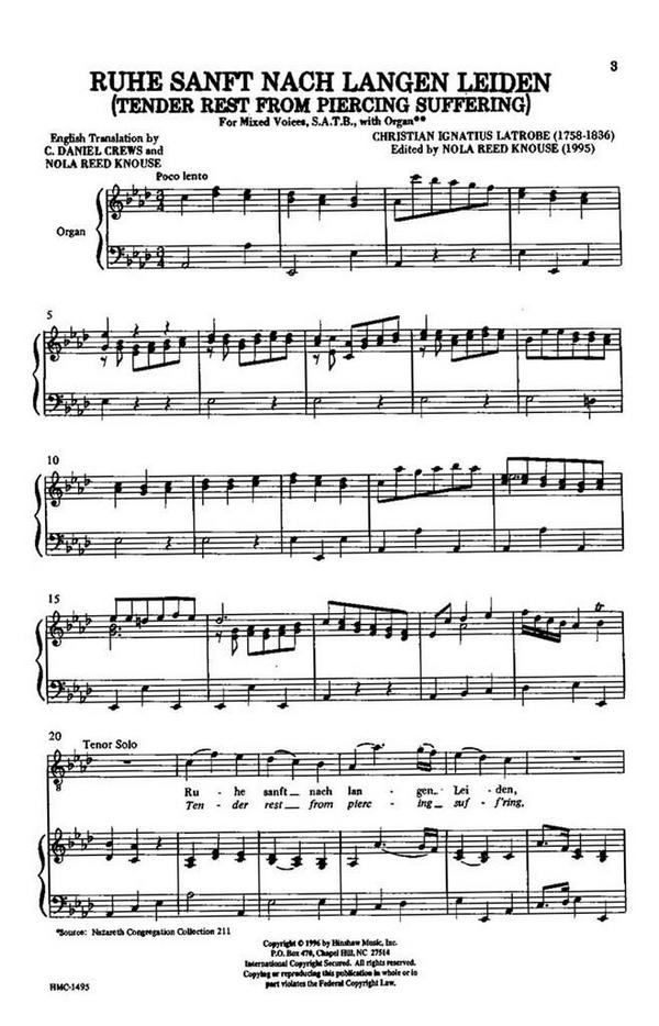 Christian Ignatius Latrobe, Tender Rest From Long Suffering&nbsp;&nbsp;SATB and Organ&nbsp;&nbsp;Chorpartitur