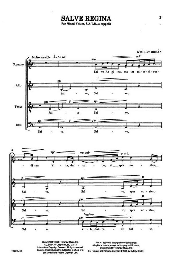 György Orbán, Salve Regina&nbsp;&nbsp;SATB a Cappella&nbsp;&nbsp;Chorpartitur