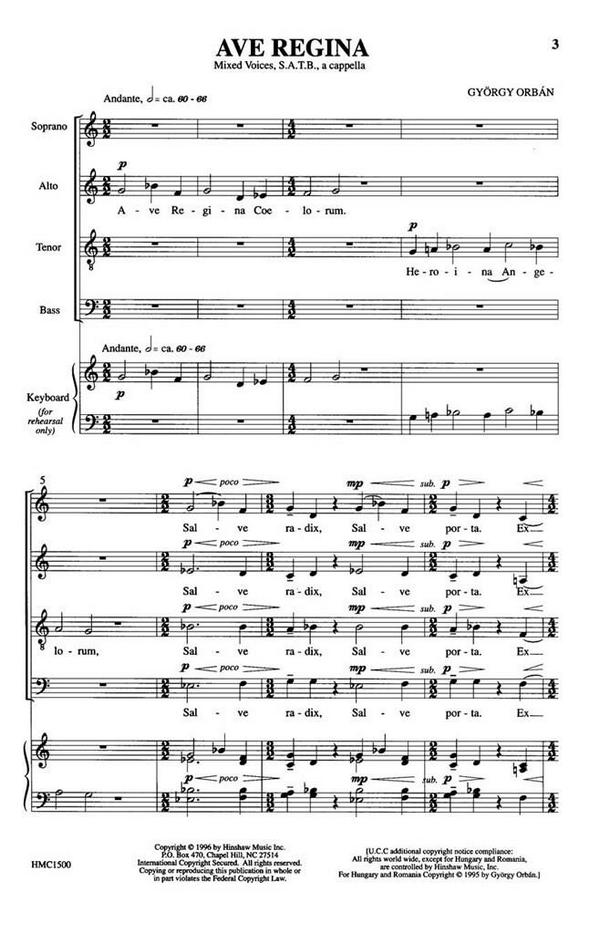 György Orbán, Ave Regina&nbsp;&nbsp;SATB a Cappella&nbsp;&nbsp;Chorpartitur