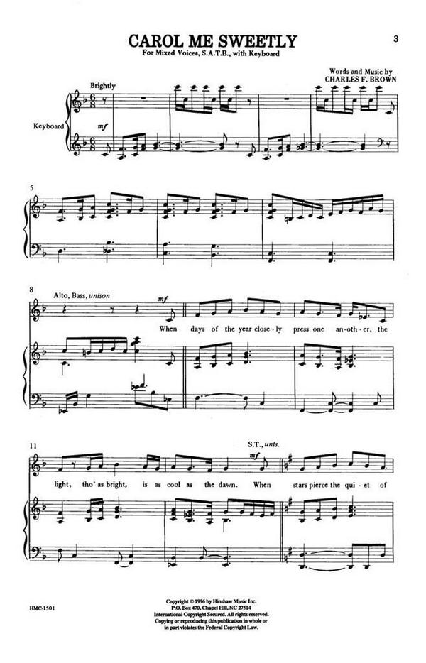 Charles Brown, Carol Me Sweetly&nbsp;&nbsp;SATB and Keyboard&nbsp;&nbsp;Chorpartitur