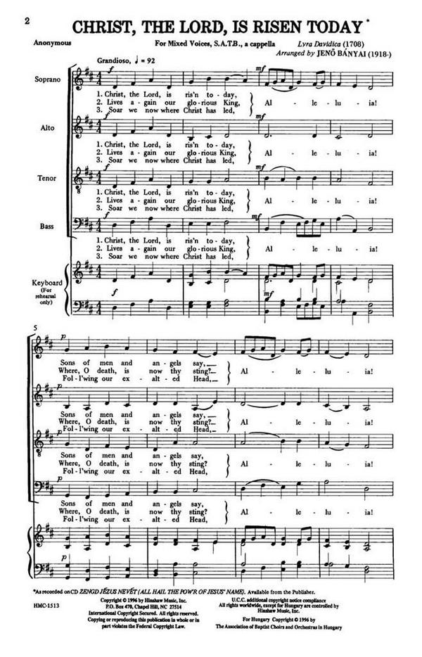 Christ, The Lord, Is Risen Today&nbsp;&nbsp;SATB a Cappella&nbsp;&nbsp;Chorpartitur