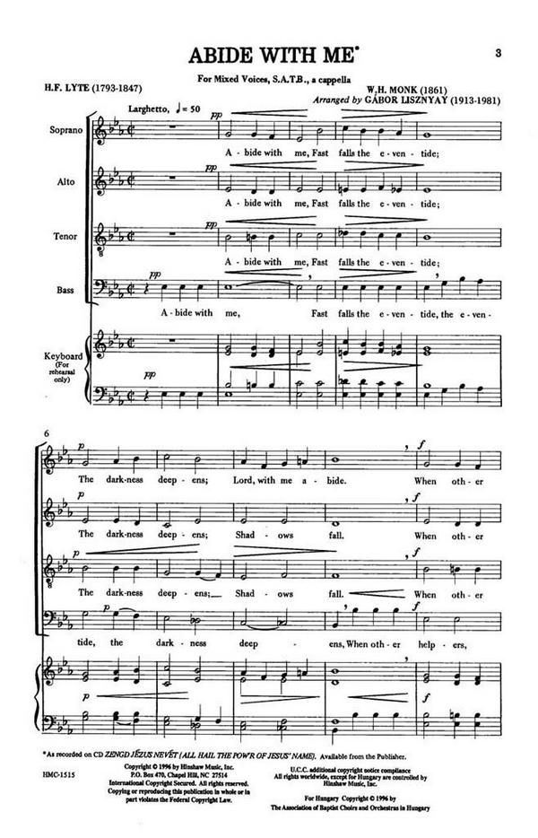 William H. Monk, Abide With Me&nbsp;&nbsp;SATB a Cappella&nbsp;&nbsp;Chorpartitur