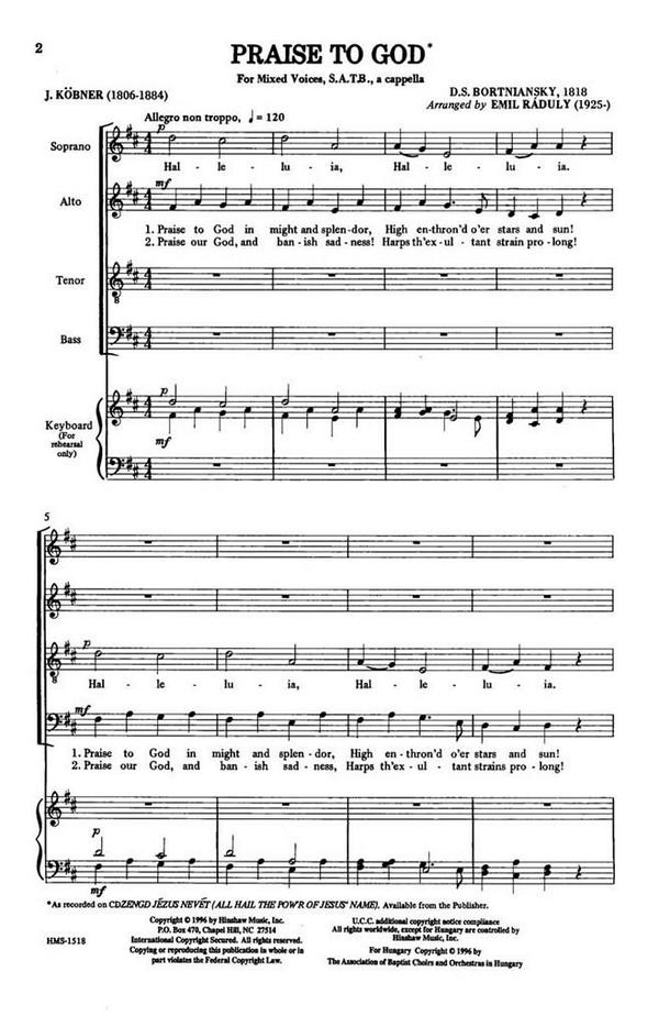 Dmitry Stepanovych Bortniansky, Praise To God&nbsp;&nbsp;SATB a Cappella&nbsp;&nbsp;Chorpartitur