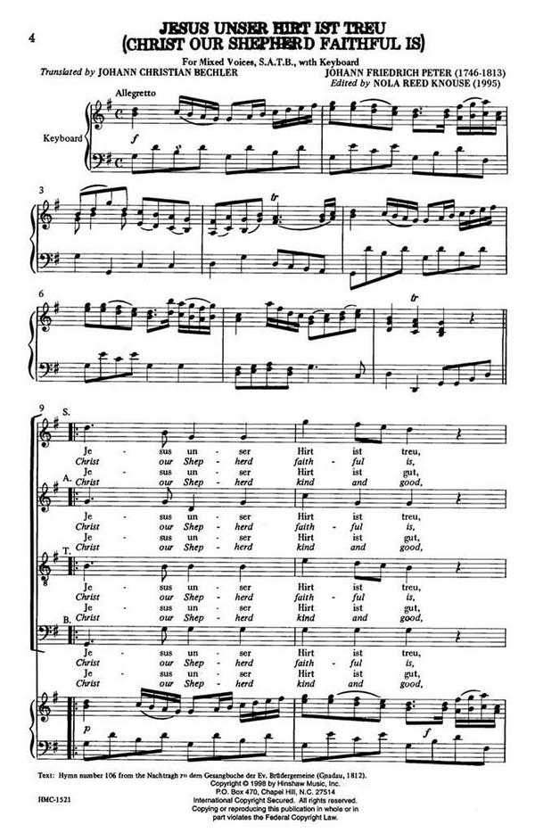 Johann Fr. Peter, Christ Our Shepherd Faithful Is&nbsp;&nbsp;SATB and Keyboard&nbsp;&nbsp;Chorpartitur