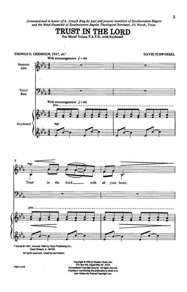 David Schwoebel, Trust In The Lord&nbsp;&nbsp;SATB and Keyboard&nbsp;&nbsp;Chorpartitur