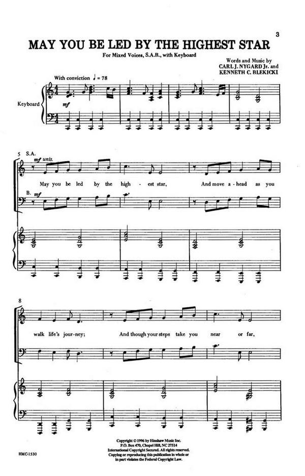 Carl Nygard, May You Be Led By The Highest Star&nbsp;&nbsp;SAB and Keyboard&nbsp;&nbsp;Chorpartitur