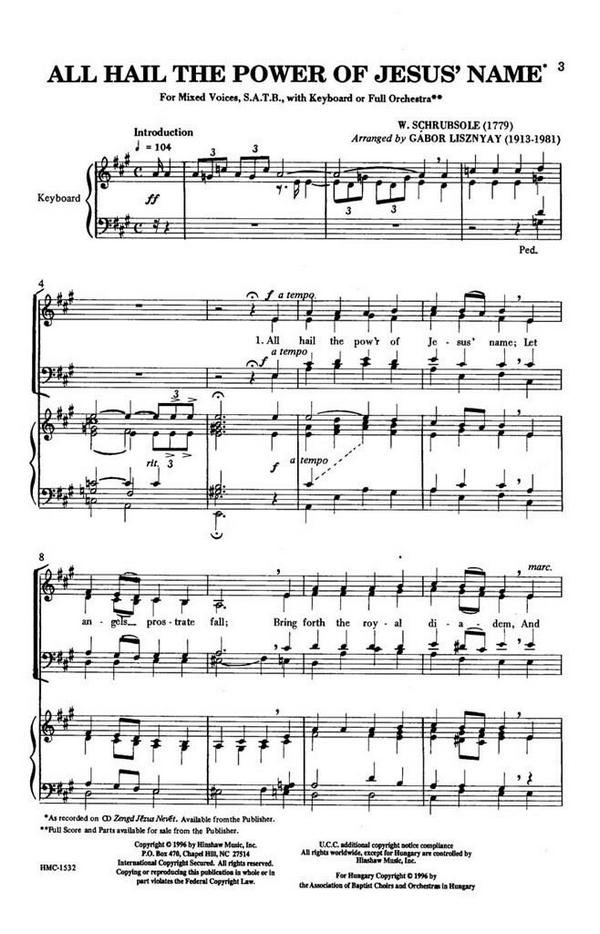W. Schrubsole, All Hail The Pow'r Of Jesus's Name&nbsp;&nbsp;SATB and Keyboard&nbsp;&nbsp;Chorpartitur