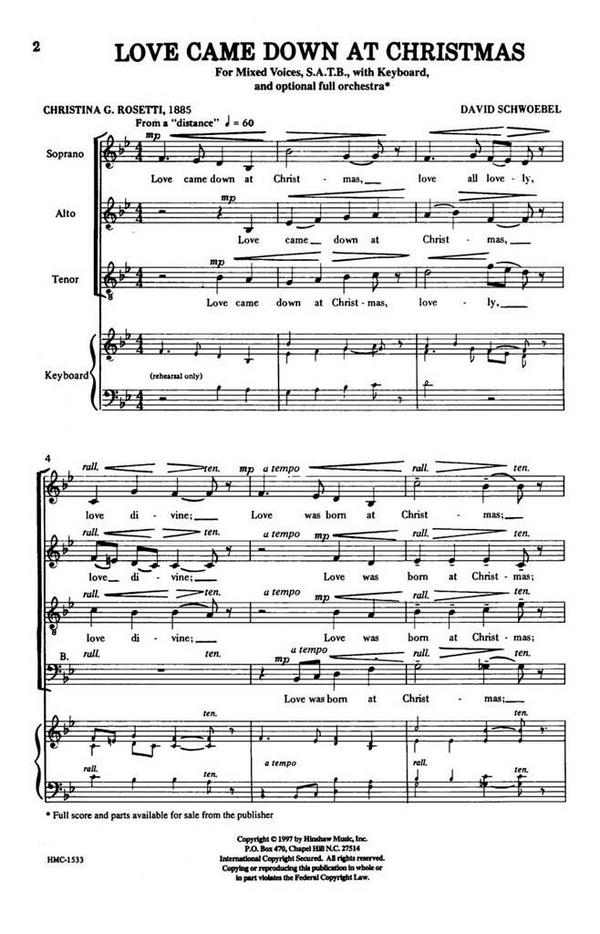 David Schwoebel, Love Came Down At Christmas&nbsp;&nbsp;SATB and Keyboard&nbsp;&nbsp;Chorpartitur