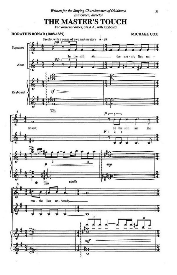 Michael Cox, The Master's Touch&nbsp;&nbsp;SSAA, Keyboard&nbsp;&nbsp;Chorpartitur