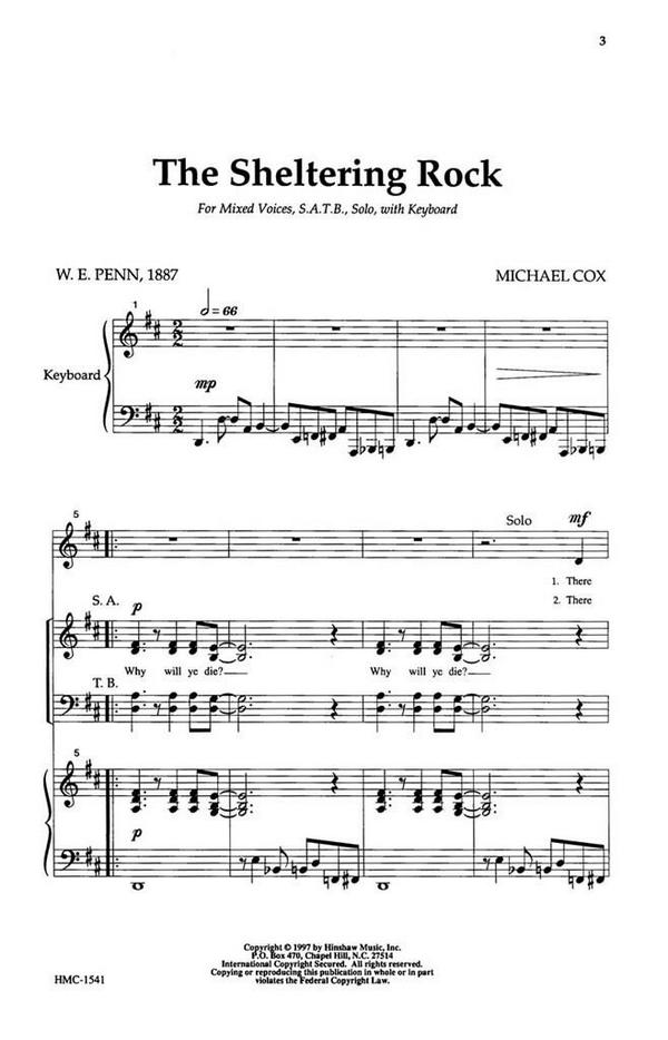 Michael Cox, The Sheltering Rock&nbsp;&nbsp;SATB, Medium Solo, Keyboard&nbsp;&nbsp;Chorpartitur