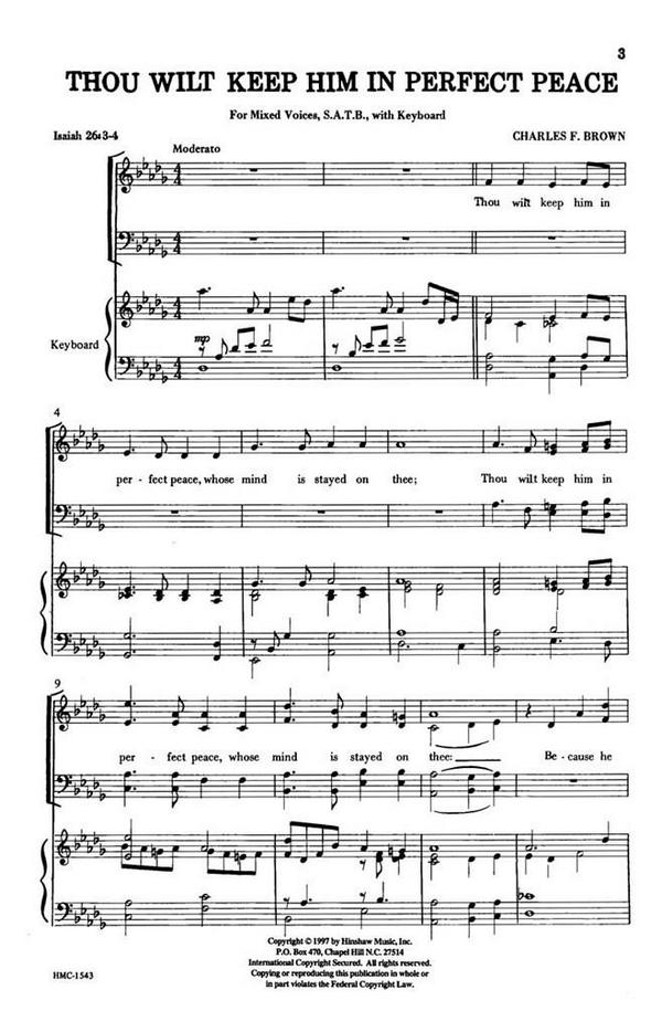 Charles Brown, Thou Wilt Keep Him In Perfect Peace&nbsp;&nbsp;SATB and Keyboard&nbsp;&nbsp;Chorpartitur