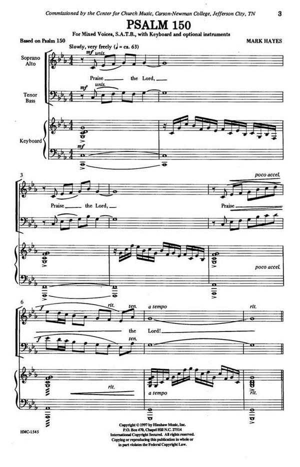 Mark Hayes, Psalm 150&nbsp;&nbsp;SATB and Keyboard&nbsp;&nbsp;Chorpartitur