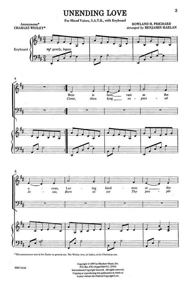 Rowland Hugh Prichard, Unending Love&nbsp;&nbsp;SATB and Keyboard&nbsp;&nbsp;Chorpartitur