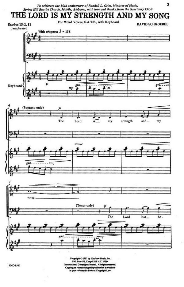 David Schwoebel, The Lord Is My Strength And My Song&nbsp;&nbsp;SATB and Keyboard&nbsp;&nbsp;Chorpartitur