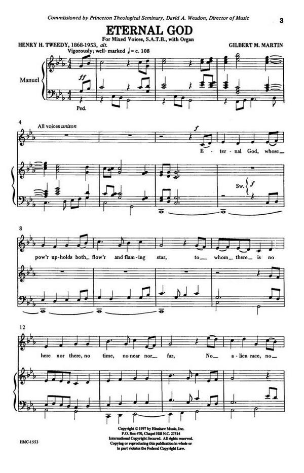Gilbert Martin, Eternal God&nbsp;&nbsp;SATB and Organ&nbsp;&nbsp;Chorpartitur