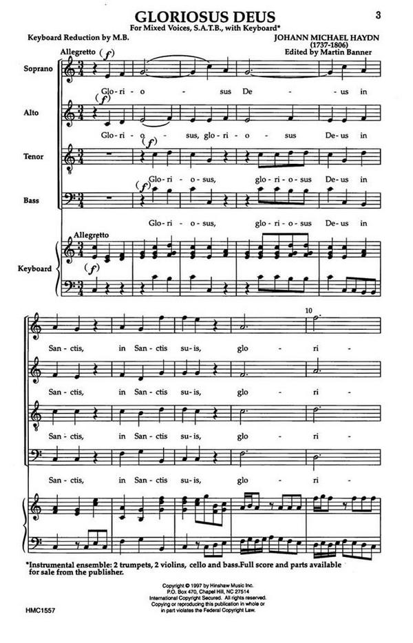 Johann Michael Haydn, Gloriosus Deus&nbsp;&nbsp;SATB and Keyboard&nbsp;&nbsp;Chorpartitur