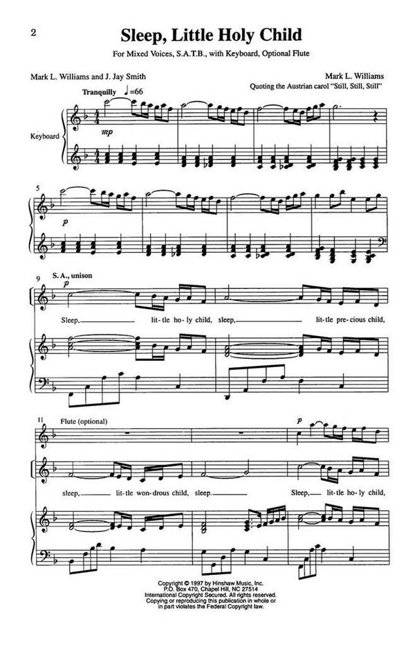 Mark L. Williams, Sleep, Little Holy Child&nbsp;&nbsp;SATB, Keyboard and Flute&nbsp;&nbsp;Chorpartitur