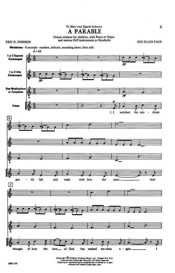 Sue Ellen Page, A Parable&nbsp;&nbsp;Children's Choir, Unison or Mixed,&nbsp;&nbsp;Chorpartitur